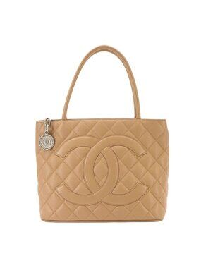 Chanel Reissue Tote Bag Caviar Leather Beige Silver Vintage Medallion